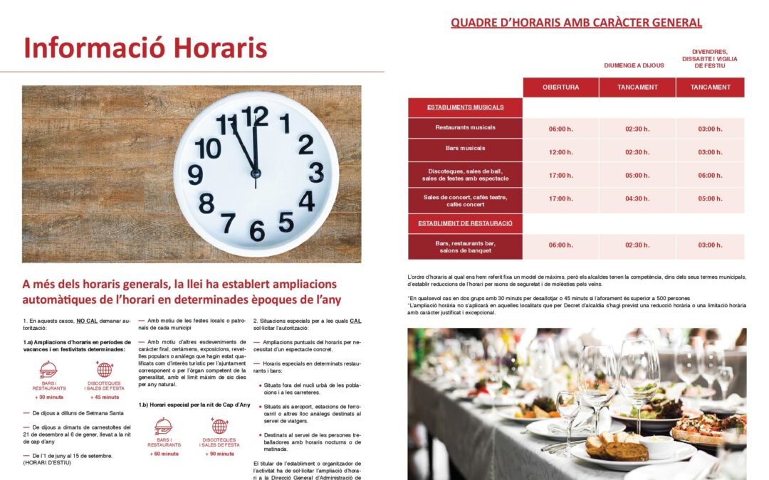 HORARIS PER A L’HOSTALERIA